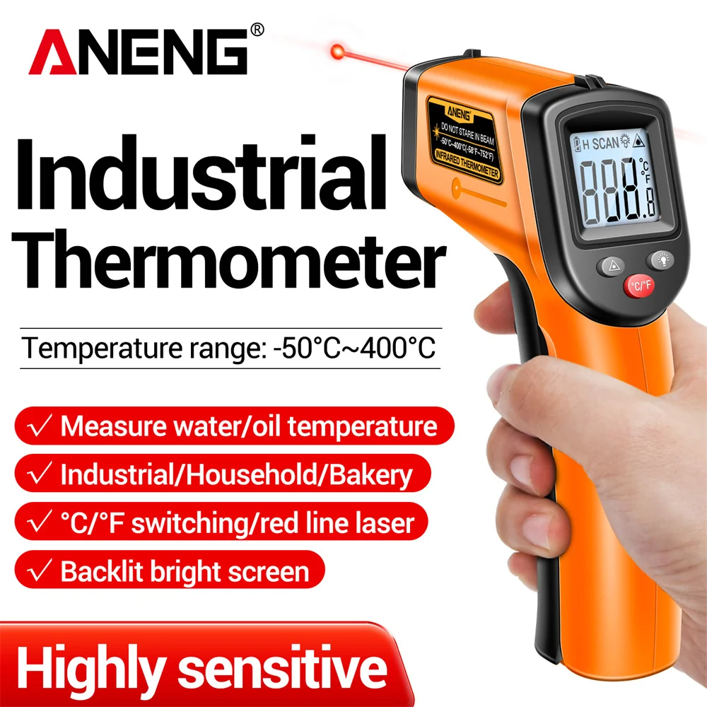 Industrial Laser Temperature Gun - Инфракрасный термометр-пистолет ANENG TH201, цифровой, диапазон