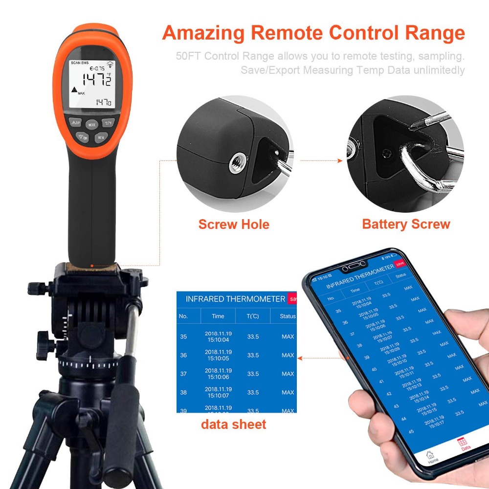 Industrial Laser Temperature Gun - Цифровой пирометр BTMETER Бесконтактный ИК-термометр от