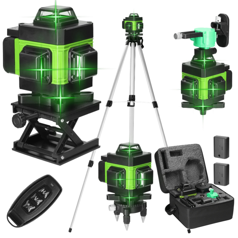 Industrial Laser Level - Лазерный нивелир-триножник 16 линий, профессиональный, зеленый