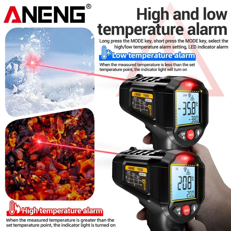 Industrial Laser Temperature Gun - Бесконтактный инфракрасный термометр ANENG TH202, промышленный